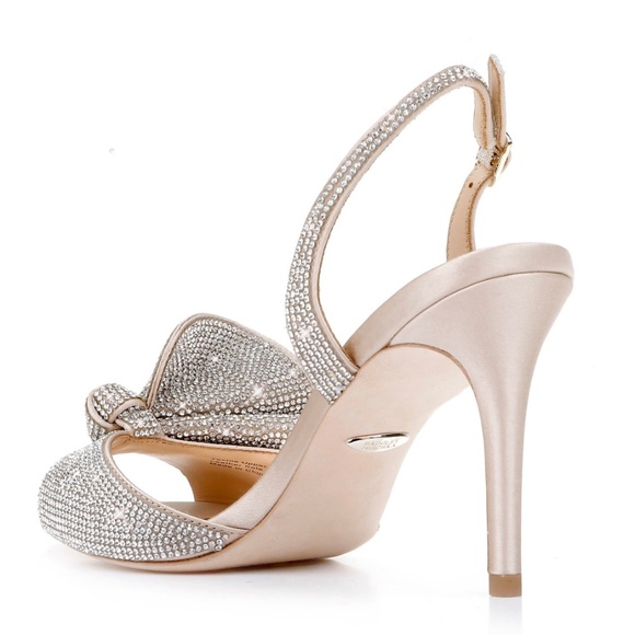 Badgley Mischka Rennie Rhinestone Ruffle Satin High Heel Stiletto Sandal… - Picture 5 of 13